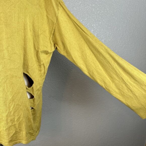 Planet Lauren G Oversize Distressed Slashed Sweater One Size Chartreuse Pima - Picture 2 of 8